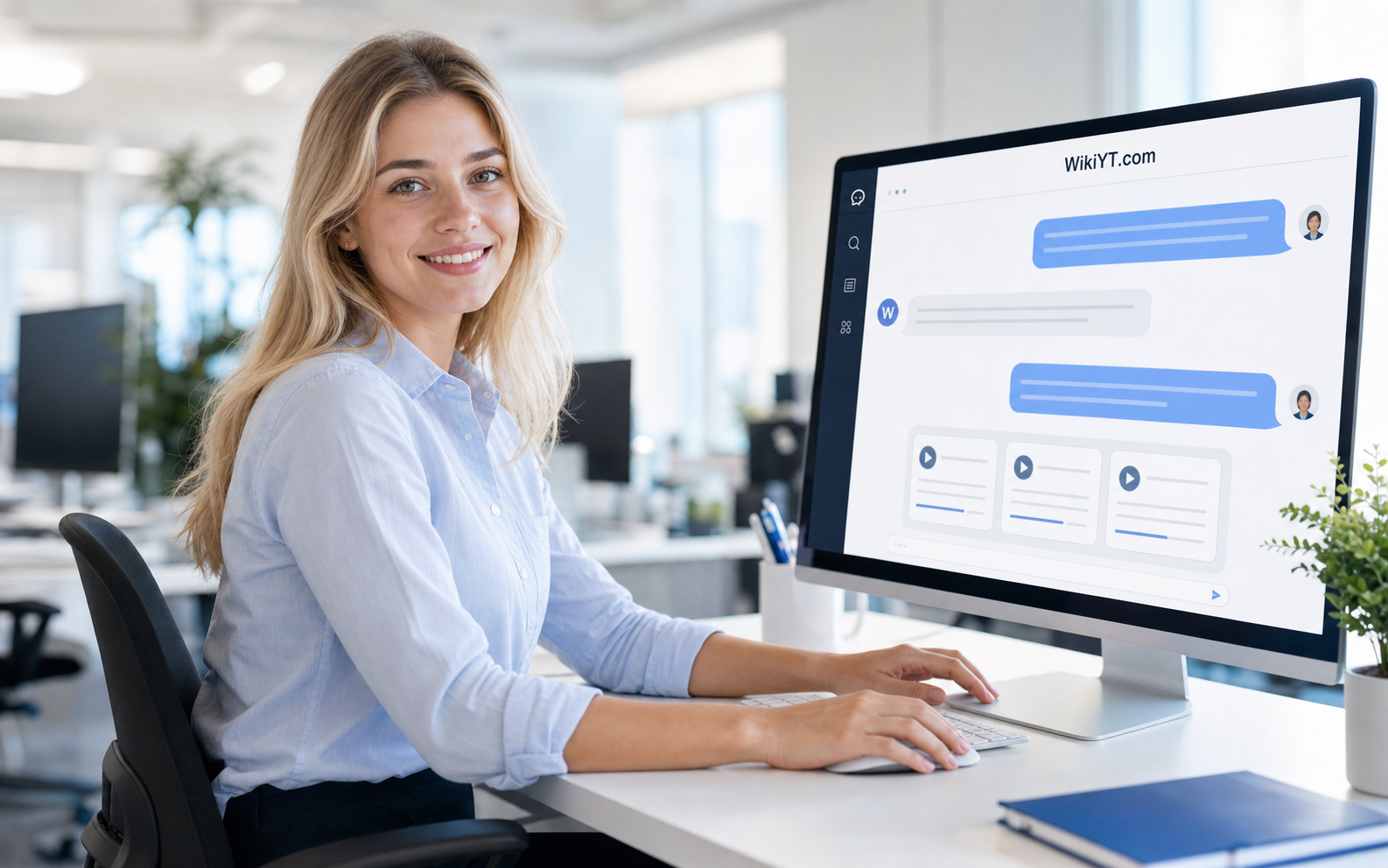 Professional using WikiYT AI search on a computer